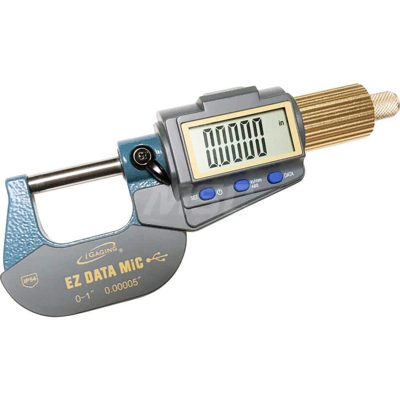 Digital Micrometer 0-1"/0.00005" Electronic Extra Large LCD Display Inch/Metric Conversion Data Connect Available (0-1")